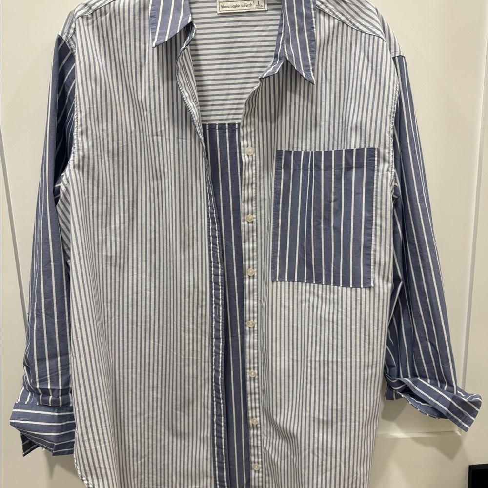 Abercrombie & Fitch Navy and White Striped Button-Down Shirt